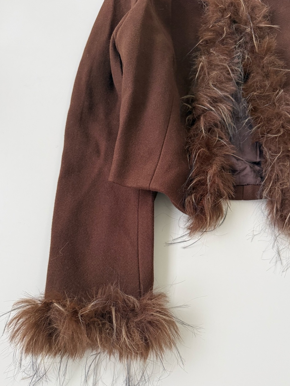 Brown Crop Jacket with Faux Fur Trim - Picture 4 of 5